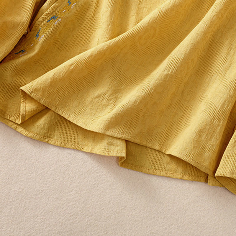 Camisa de manga larga de algodón para mujer con diseño asimétrico bordado de Buddha Stones y botones de rana - image 29