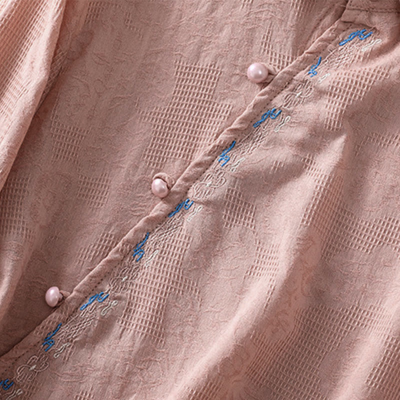 Camisa de manga larga de algodón para mujer con diseño asimétrico bordado de Buddha Stones y botones de rana - image 18