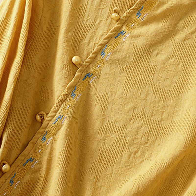 Camisa de manga larga de algodón para mujer con diseño asimétrico bordado de Buddha Stones y botones de rana - image 28