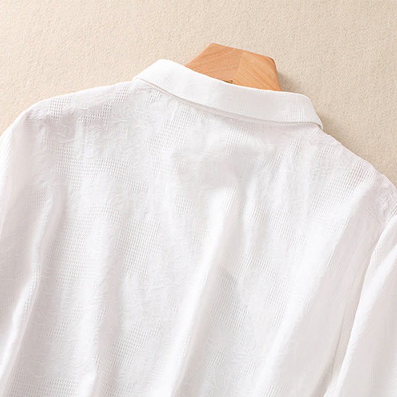 Camisa de manga larga de algodón para mujer con diseño asimétrico bordado de Buddha Stones y botones de rana - image 10