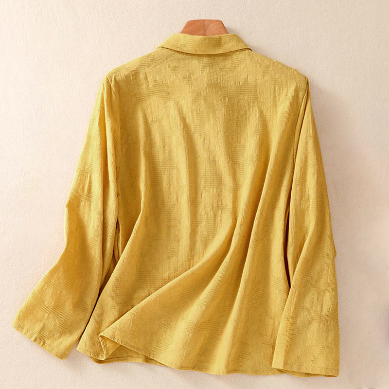 Camisa de manga larga de algodón para mujer con diseño asimétrico bordado de Buddha Stones y botones de rana - image 25