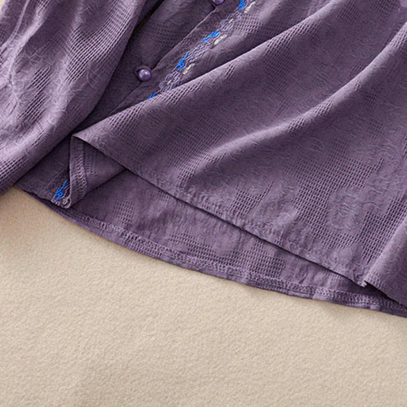 Camisa de manga larga de algodón para mujer con diseño asimétrico bordado de Buddha Stones y botones de rana - image 36