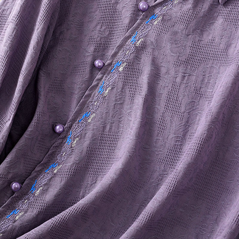 Camisa de manga larga de algodón para mujer con diseño asimétrico bordado de Buddha Stones y botones de rana - image 35