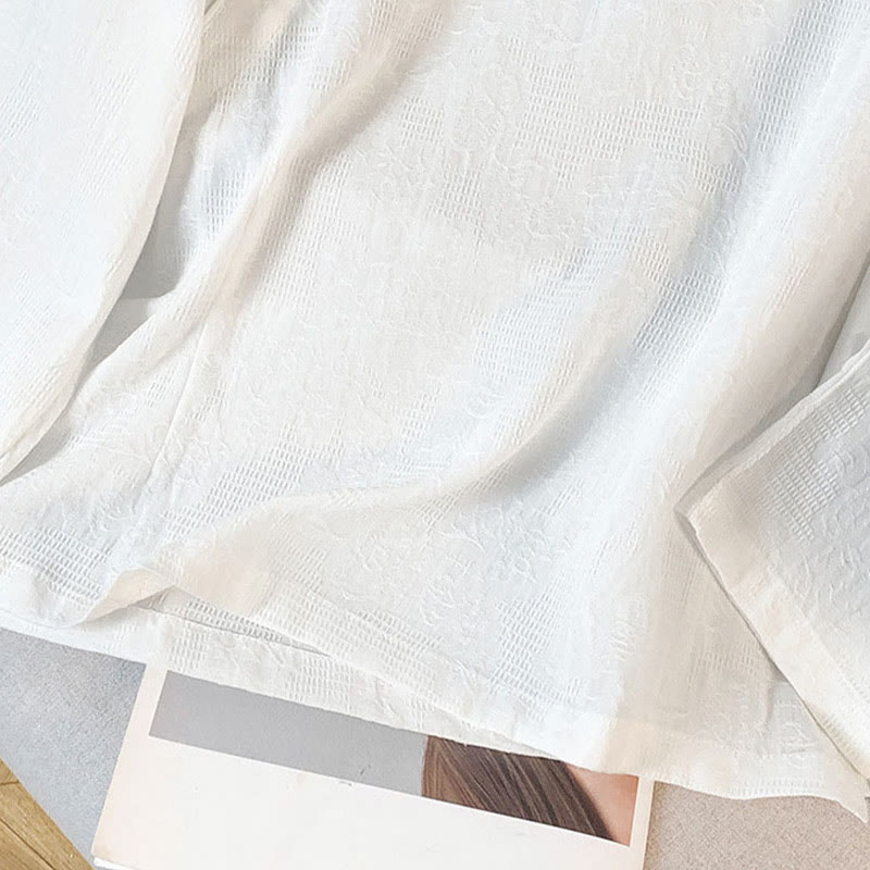 Camisa de algodón de manga larga para mujer con cuello mandarín, botones de rana y estampado jacquard de Buddha Stones para desplazamientos - image 16