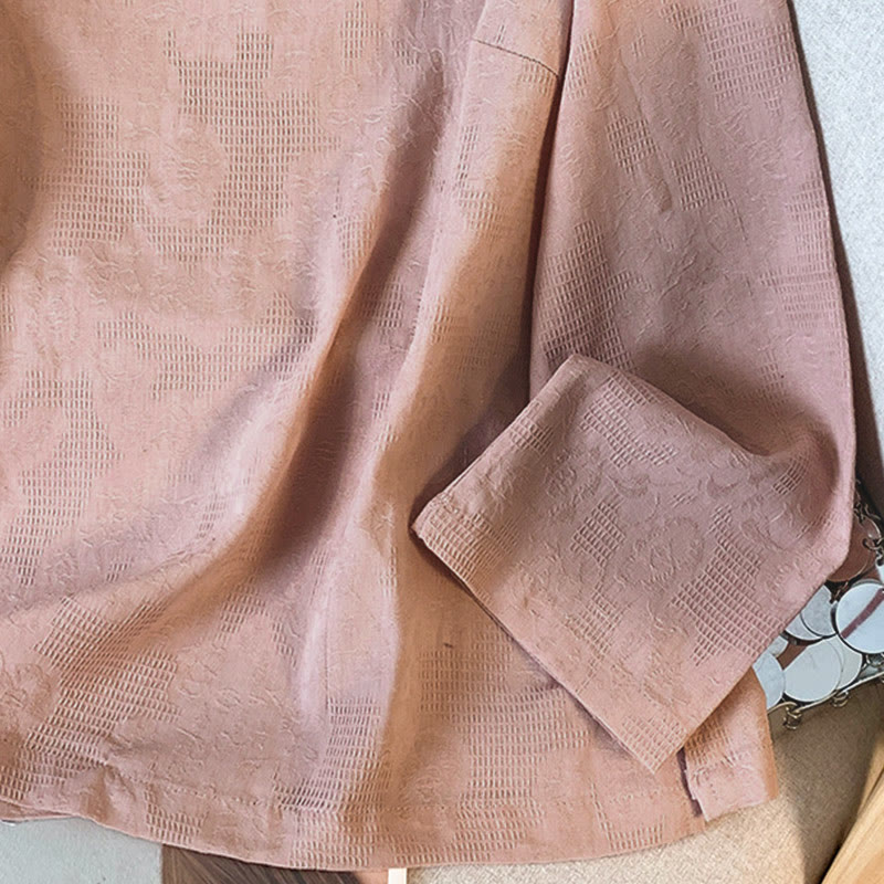 Camisa de algodón de manga larga para mujer con cuello mandarín, botones de rana y estampado jacquard de Buddha Stones para desplazamientos - image 26