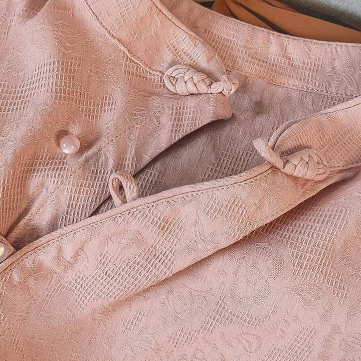 Camisa de manga larga para mujer con cuello mandarín, jacquard y botones chinos con diseño de piedras de Buda y estampado de Buddha Stones. - image 25