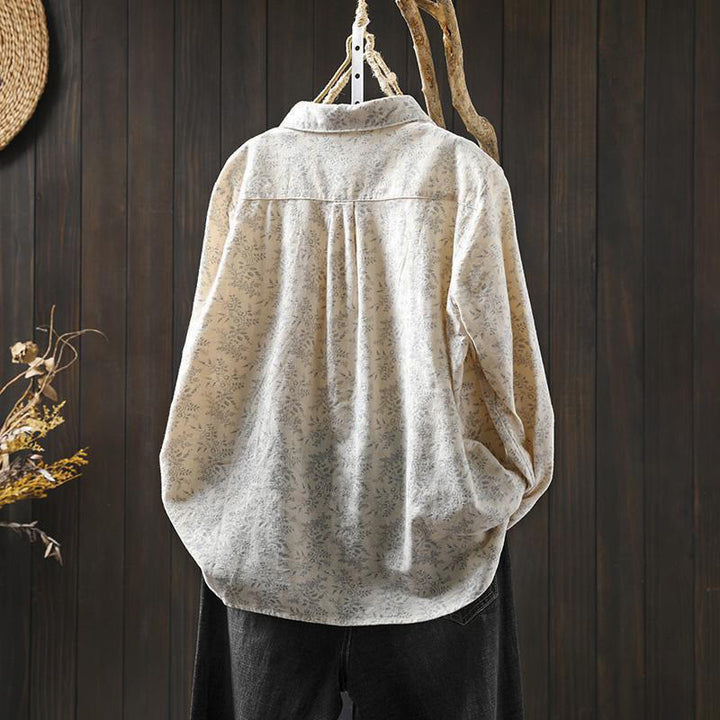 Camisa de manga larga de algodón para mujer con botones y diseño floral otoñal con Buddha Stones - image 2