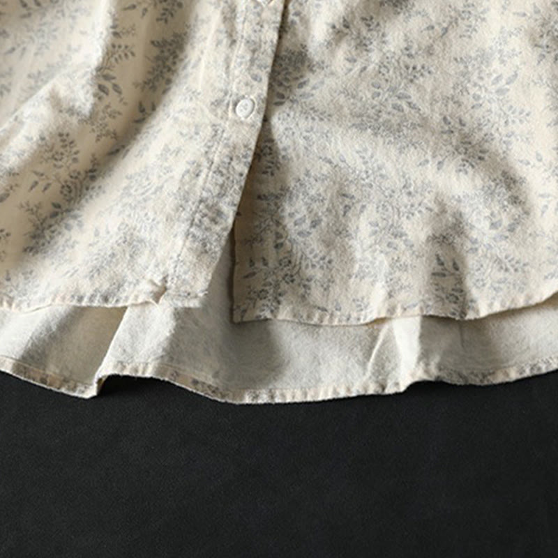 Camisa de manga larga de algodón para mujer con botones y diseño floral otoñal con Buddha Stones - image 7