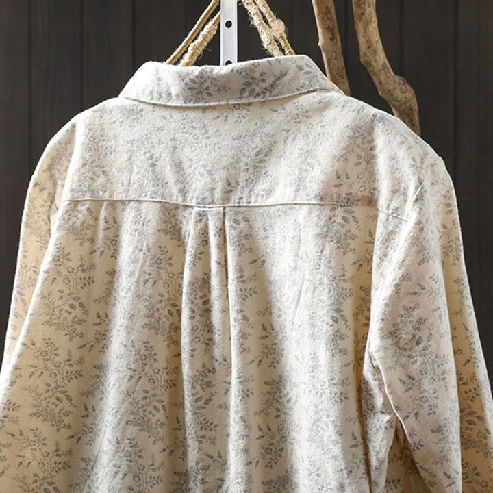 Camisa de manga larga de algodón para mujer con botones y diseño floral otoñal con Buddha Stones - image 4