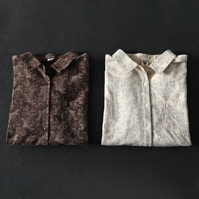 Camisa de manga larga de algodón para mujer con botones y diseño floral otoñal con Buddha Stones - image 12