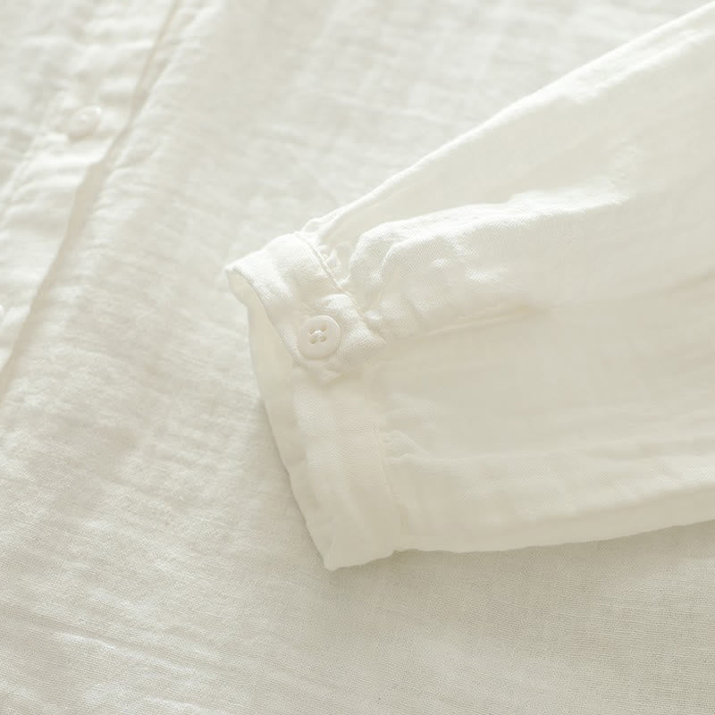Camisa de manga larga de algodón para mujer con botones bordados florales coloridos y Buddha Stones en blanco otoñal - image 10