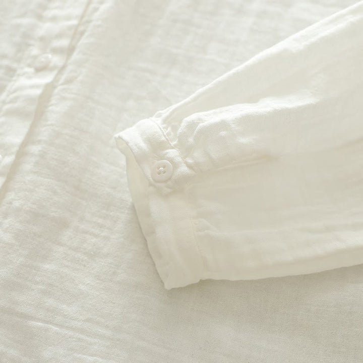 Camisa de manga larga de algodón para mujer con botones bordados florales coloridos y Buddha Stones en blanco otoñal - image 10