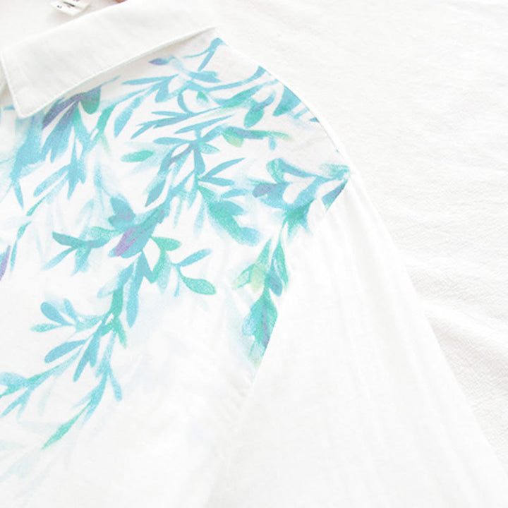 Camisa de manga larga de algodón para mujer con botones de hierba verde y blanco con Buddha Stones y estampado otoñal - image 9