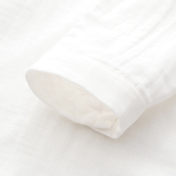 Camisa de manga larga de algodón para mujer con botones de hierba verde y blanco con Buddha Stones y estampado otoñal - image 11