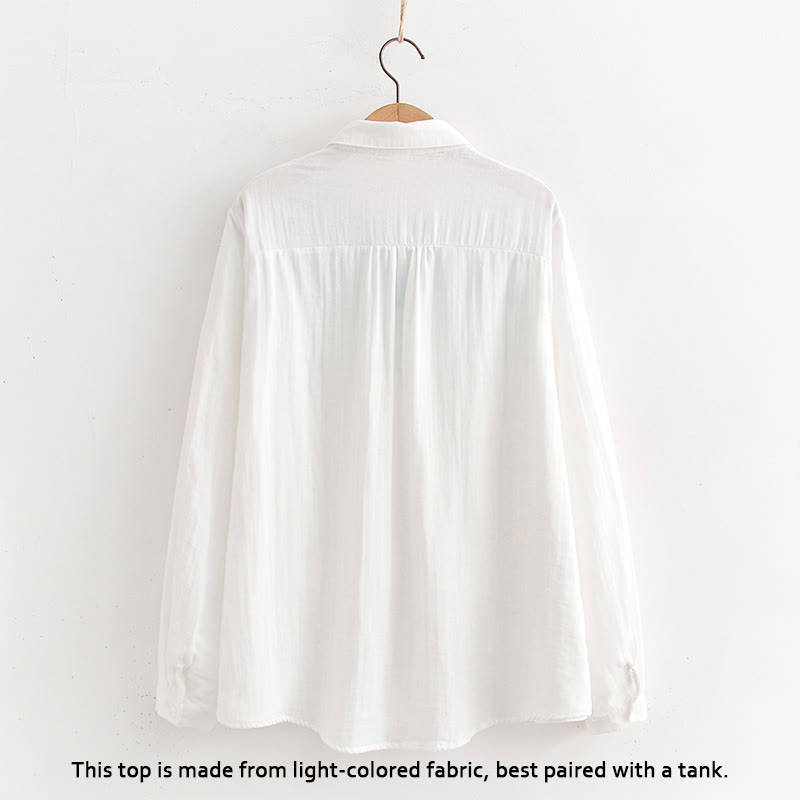 Camisa de manga larga de algodón para mujer con botones de hierba verde y blanco con Buddha Stones y estampado otoñal - image 2