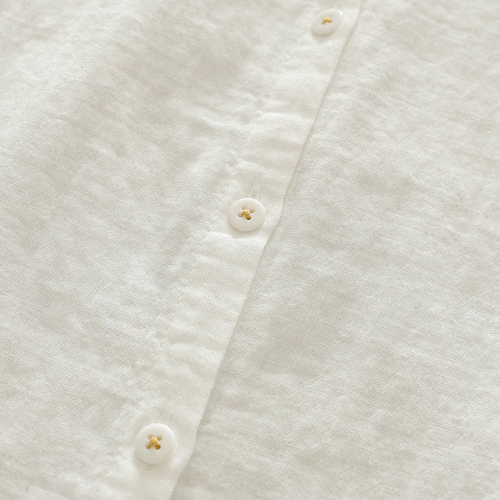 Camisa de manga larga de algodón para mujer con botones bordados geométricos blancos y Buddha Stones. - image 9