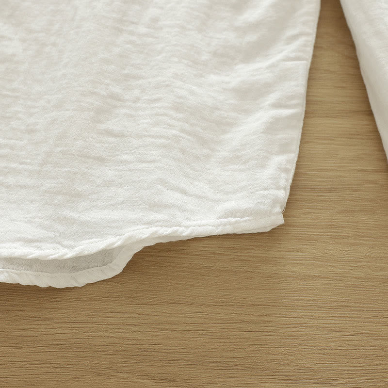 Camisa de manga larga de algodón para mujer con botones bordados geométricos blancos y Buddha Stones. - image 12