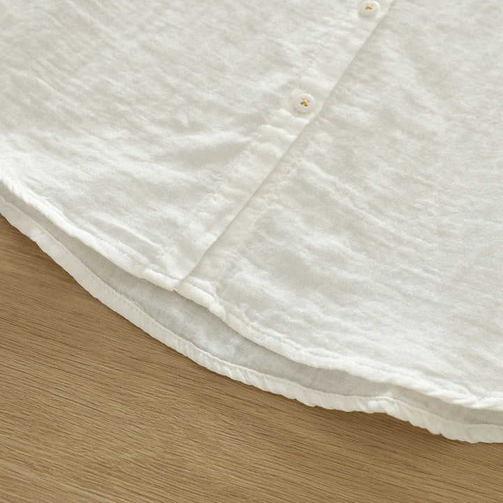 Camisa de manga larga de algodón para mujer con botones bordados geométricos blancos y Buddha Stones. - image 11