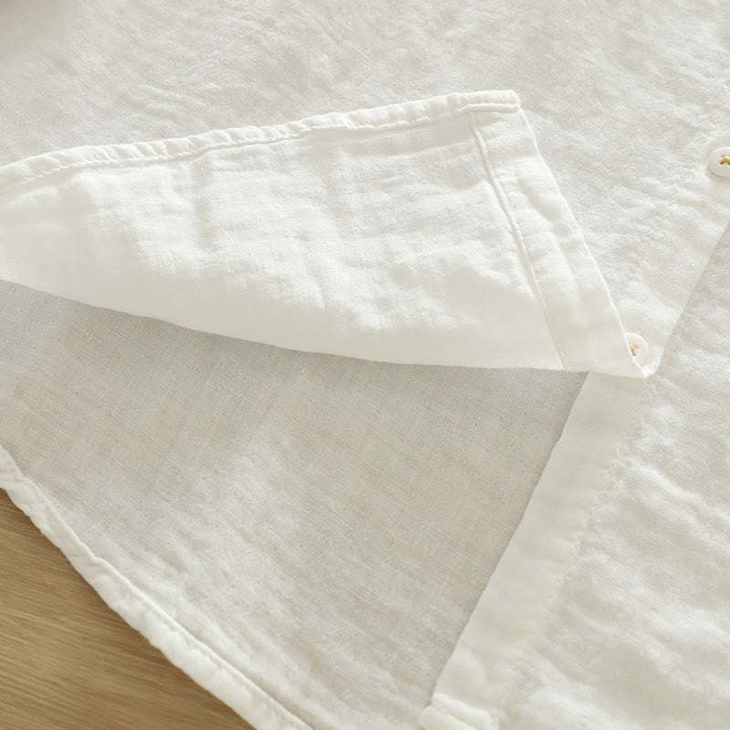 Camisa de manga larga de algodón para mujer con botones bordados geométricos blancos y Buddha Stones. - image 10