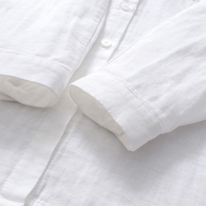 Camisa de manga larga de algodón para mujer con bordado de flores a rayas geométricas blancas y Buddha Stones) - image 7