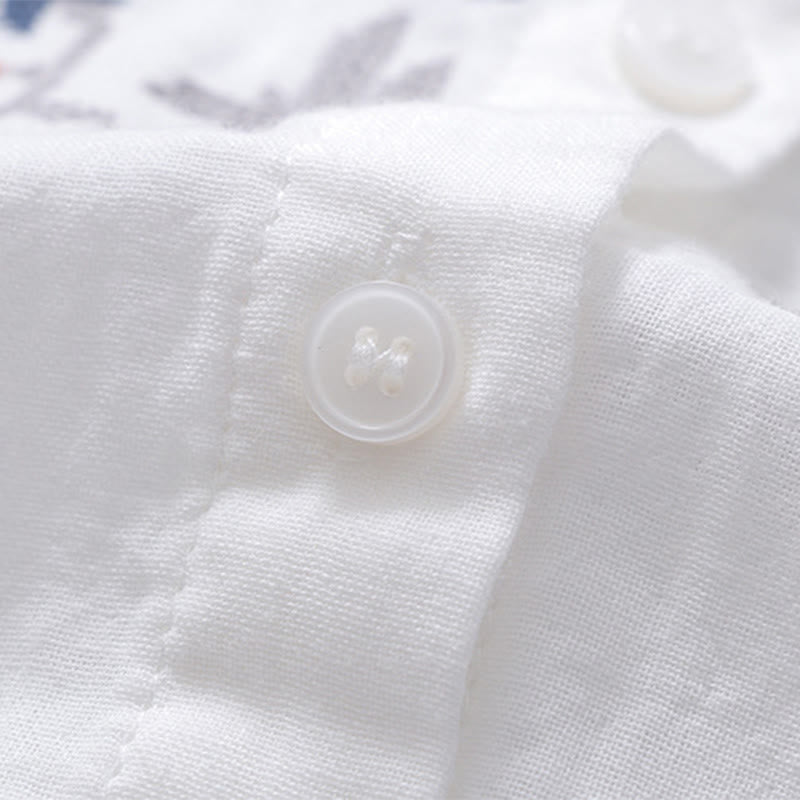 Camisa de manga larga de algodón para mujer con bordado de flores a rayas geométricas blancas y Buddha Stones) - image 6