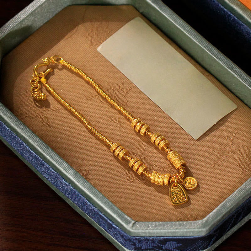 Pulsera de la suerte con el personaje Fu en latón chapado en oro de 24k con Buddha Stones y dije de bendición - image 8