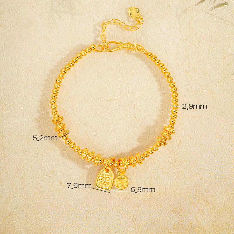 Pulsera de la suerte con el personaje Fu en latón chapado en oro de 24k con Buddha Stones y dije de bendición - Latón (Circunferencia de la muñeca: 15-19 cm) - image 1