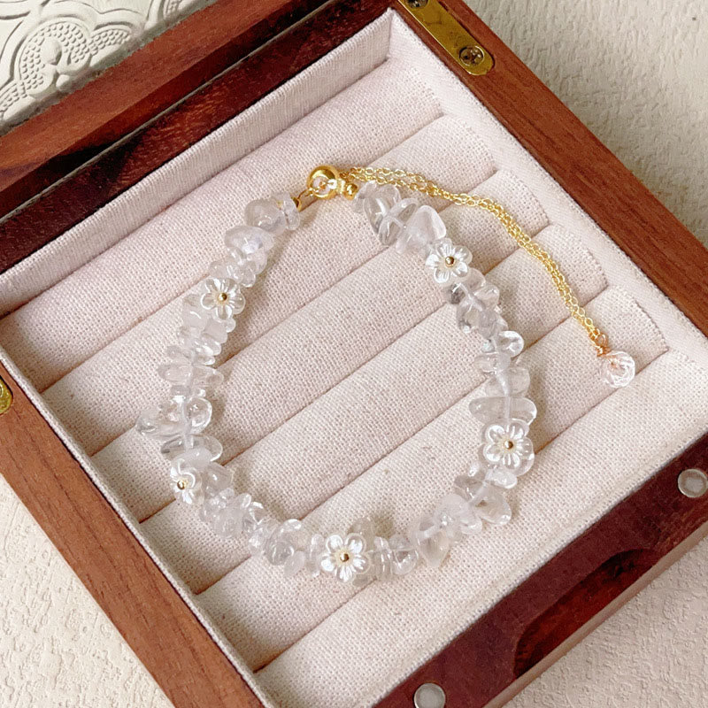 Pulsera de equilibrio con diseño irregular de flor de cristal de Buddha Stones, amatista y cristal blanco. - Cristal blanco (Circunferencia de la muñeca: 15-19 cm) - image 3