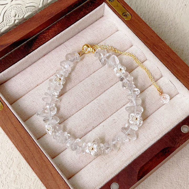 Pulsera de equilibrio con diseño irregular de flor de cristal de Buddha Stones, amatista y cristal blanco. - Cristal blanco (Circunferencia de la muñeca: 15-19 cm) - image 3