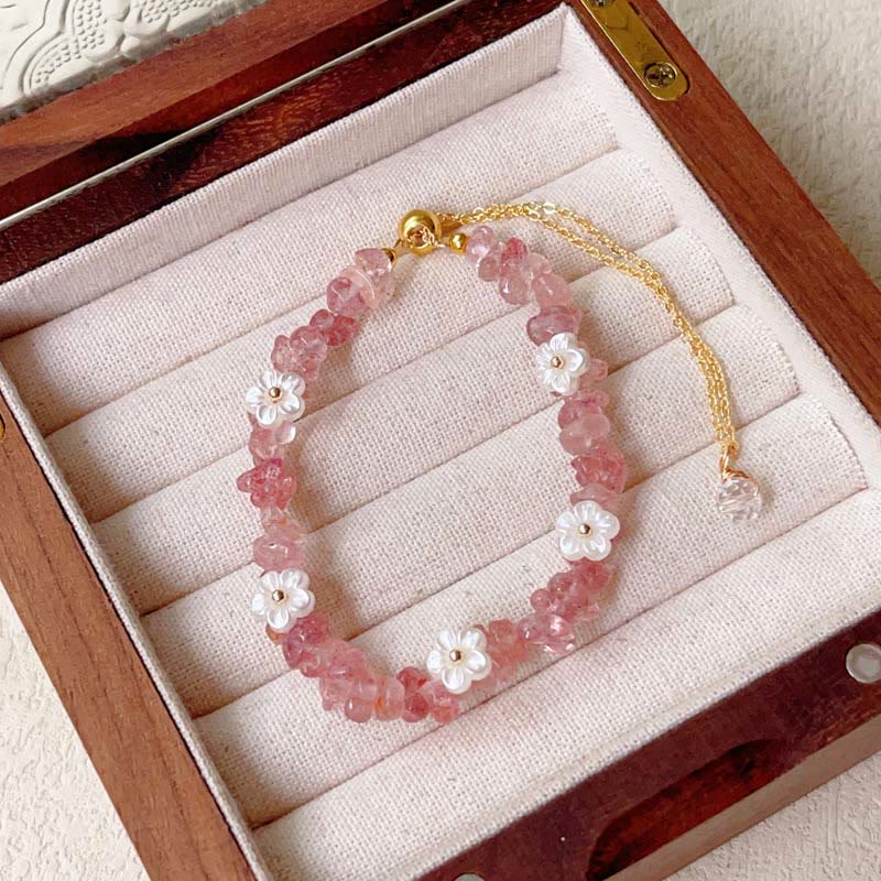 Pulsera de equilibrio con diseño irregular de flor de cristal de Buddha Stones, amatista y cristal blanco. - Cuarzo fresa (Circunferencia de la muñeca: 15-19 cm) - image 11