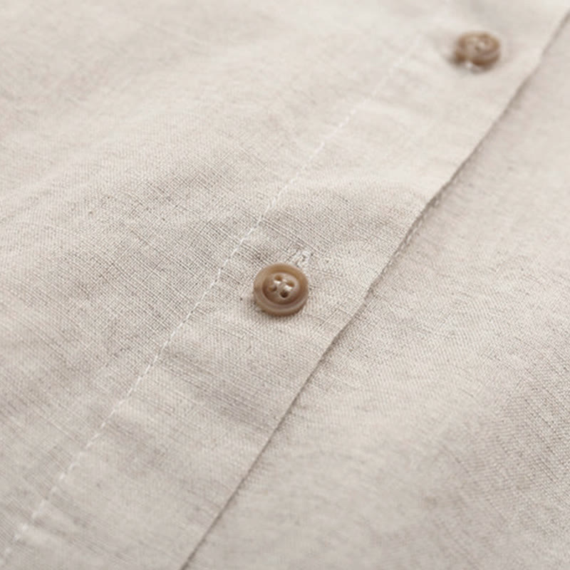Camisa de manga larga de algodón para mujer con botones bordados florales color beige otoñal con Buddha Stones - image 4