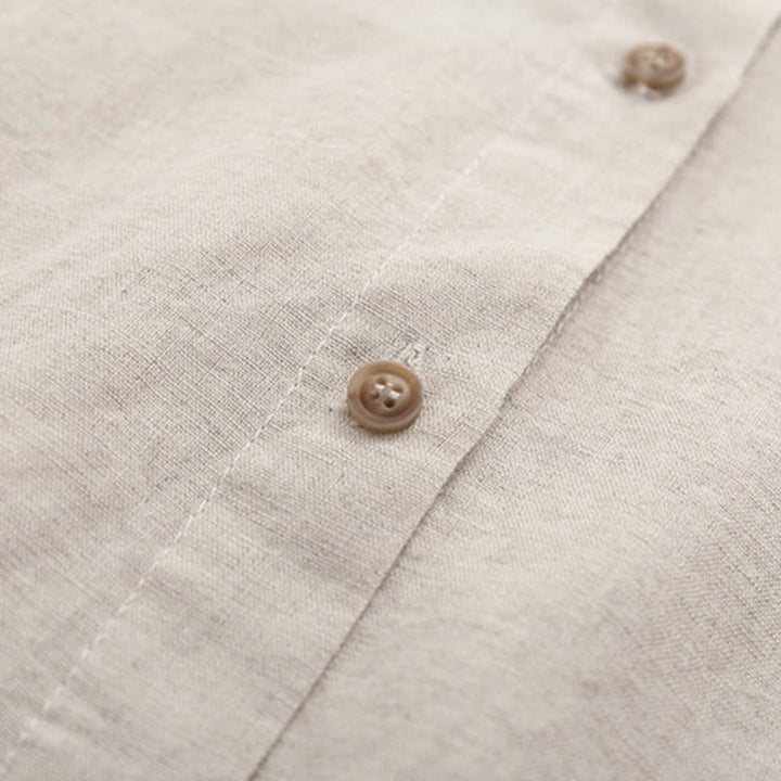 Camisa de manga larga de algodón para mujer con botones bordados florales color beige otoñal con Buddha Stones - image 4