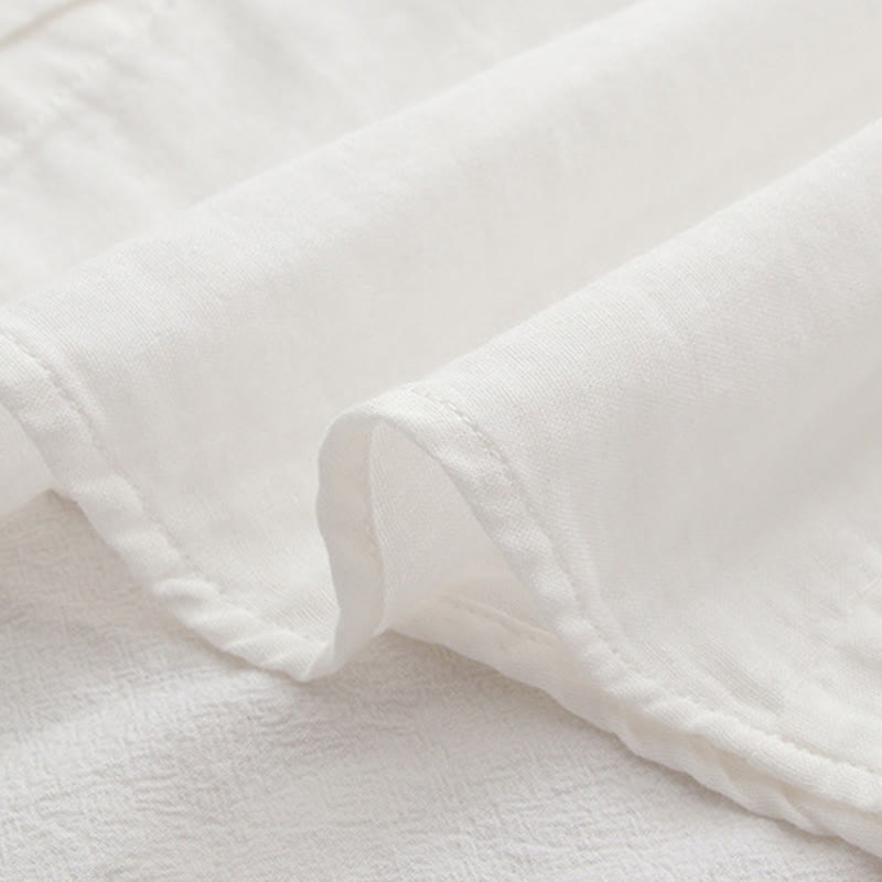 Camisa de manga larga de algodón para mujer con botones bordados de flores de ciruelo rosa otoñal y Buddha Stones - image 13