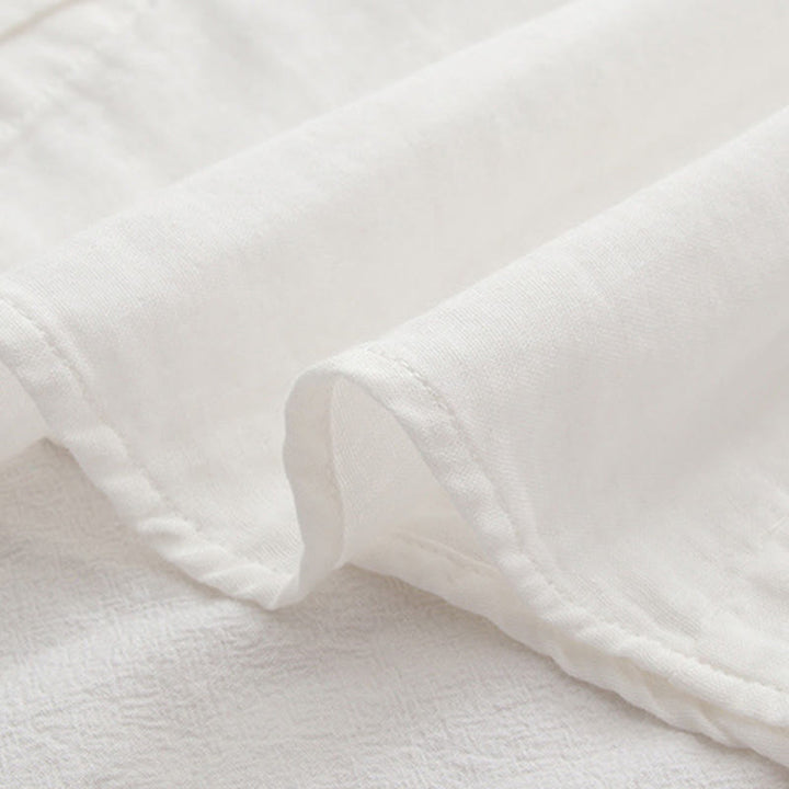 Camisa de manga larga de algodón para mujer con botones bordados de flores de ciruelo rosa otoñal y Buddha Stones - image 13