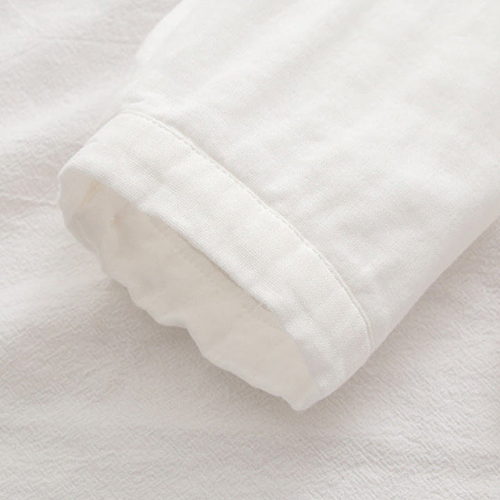 Camisa de manga larga de algodón para mujer con botones bordados de flores de ciruelo rosa otoñal y Buddha Stones - image 11