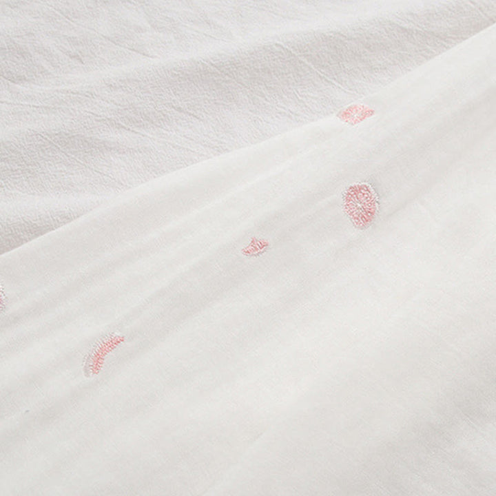 Camisa de manga larga de algodón para mujer con botones bordados de flores de ciruelo rosa otoñal y Buddha Stones - image 10