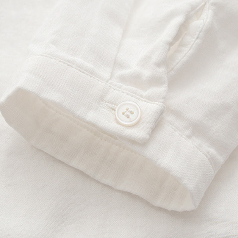 Camisa de manga larga de algodón para mujer con botones bordados de flores de ciruelo rosa otoñal y Buddha Stones - image 12