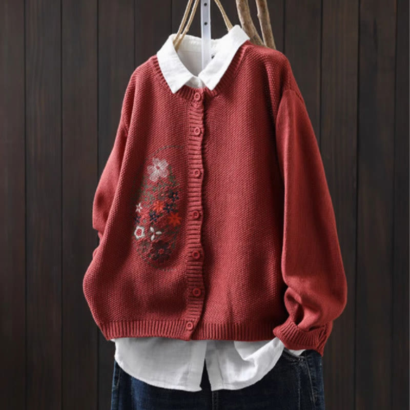 Cárdigan de punto de manga larga para mujer, de algodón, con botones bordados florales y Buddha Stones. - Tomate - US4-6, UK/AU8-10, EU36-38 (F) - image 18