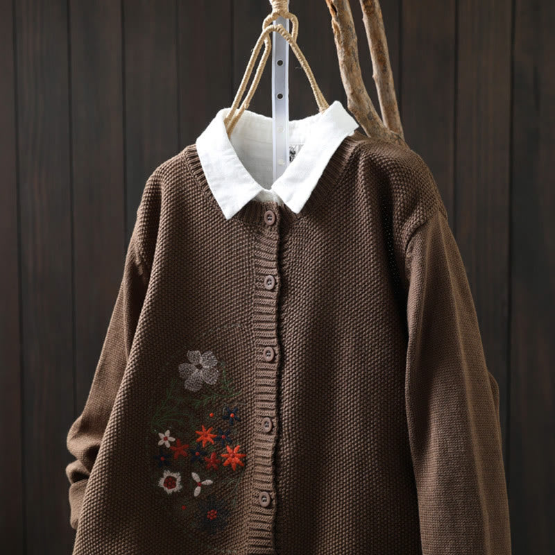 Cárdigan de punto de manga larga para mujer, de algodón, con botones bordados florales y Buddha Stones. - image 21