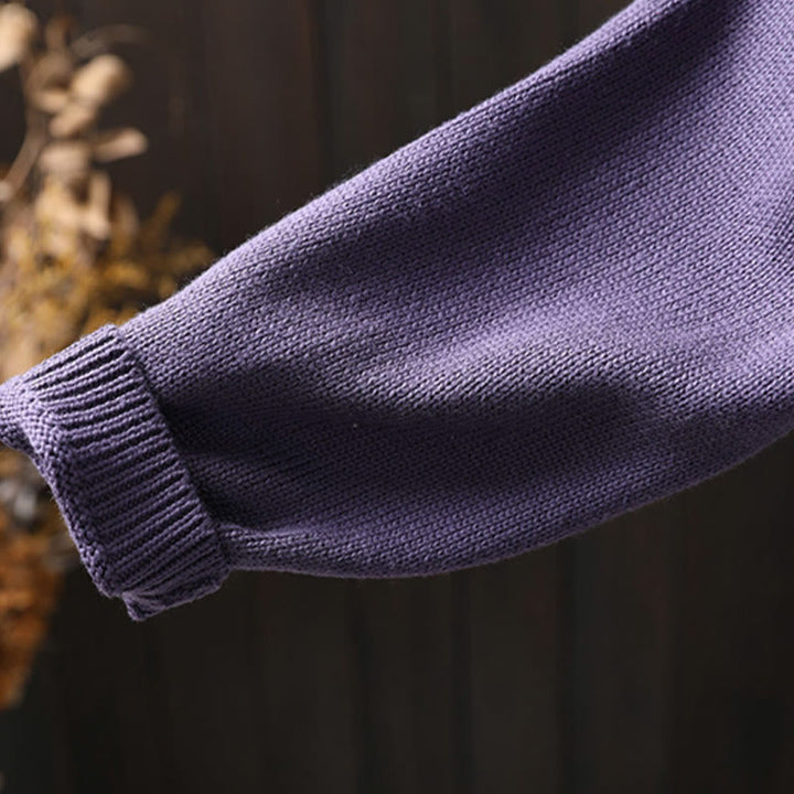 Cárdigan de punto de manga larga para mujer, de algodón, con botones bordados florales y Buddha Stones. - image 12