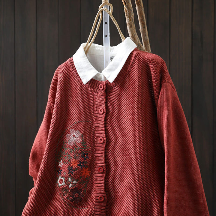 Cárdigan de punto de manga larga para mujer, de algodón, con botones bordados florales y Buddha Stones. - image 19
