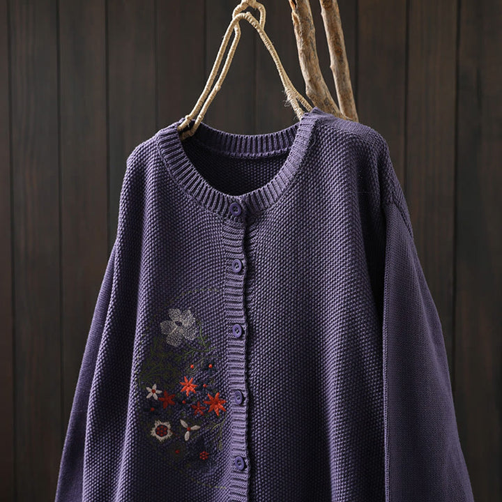 Cárdigan de punto de manga larga para mujer, de algodón, con botones bordados florales y Buddha Stones. - image 6