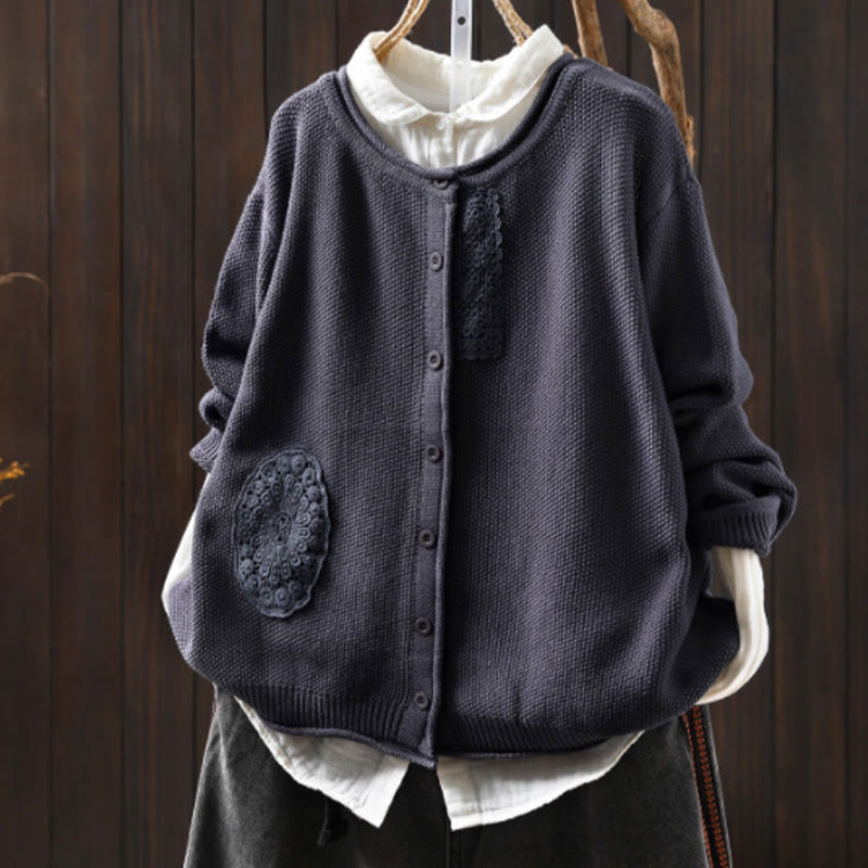 Suéter cárdigan de punto de manga larga para mujer, de algodón, con botones florales y Buddha Stones. - Gris pizarra - US4-6, UK/AU8-10, EU36-38 (F) - image 25