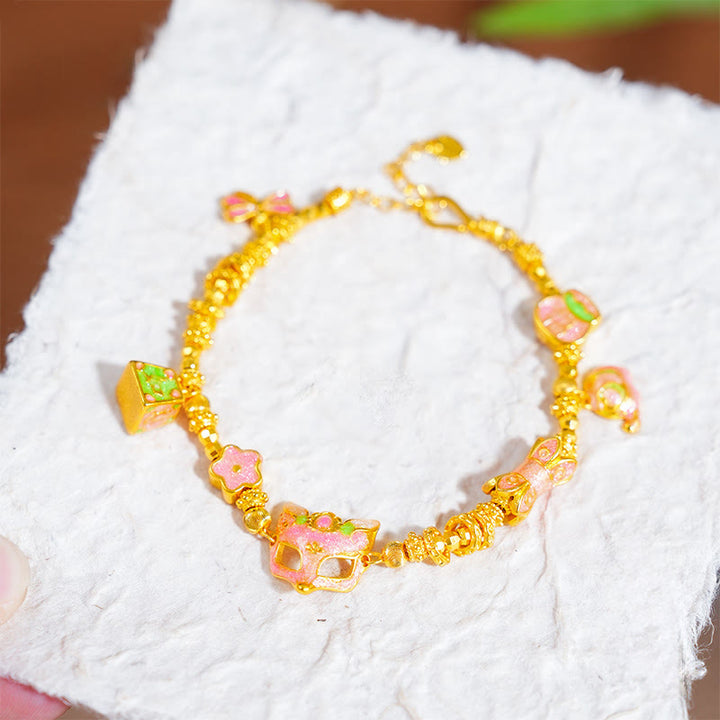 Pulsera de la suerte con dije de zorro Fu Ruyi de latón chapado en oro de 24k y Buddha Stones - image 3