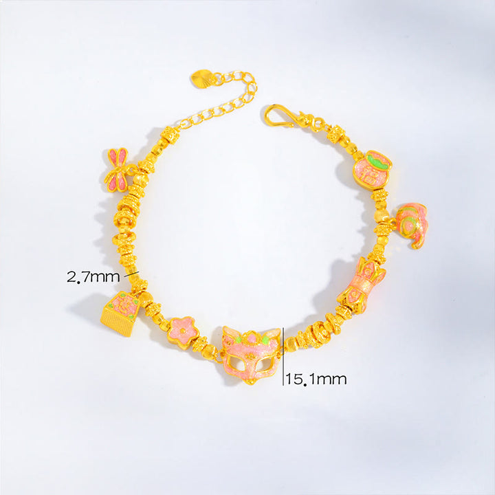 Pulsera de la suerte con dije de zorro Fu Ruyi de latón chapado en oro de 24k y Buddha Stones - Latón (Circunferencia de la muñeca: 16-19 cm) - image 1