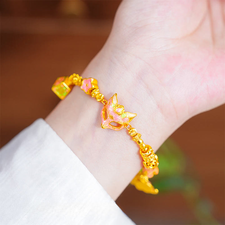 Pulsera de la suerte con dije de zorro Fu Ruyi de latón chapado en oro de 24k y Buddha Stones - image 0