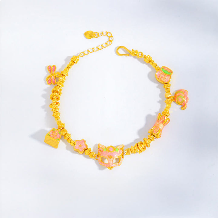 Pulsera de la suerte con dije de zorro Fu Ruyi de latón chapado en oro de 24k y Buddha Stones - image 2