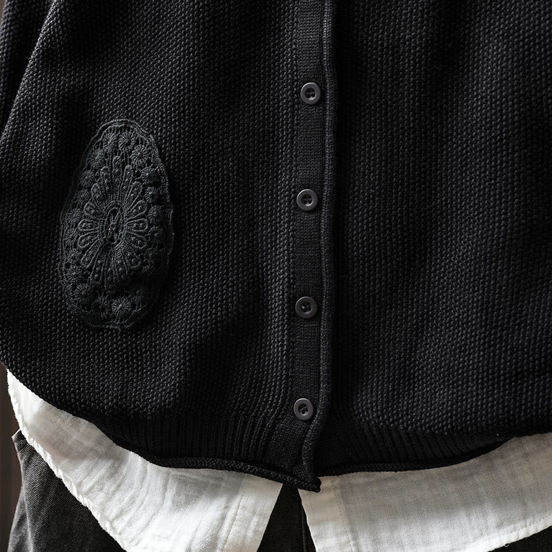 Suéter cárdigan de punto de manga larga para mujer, de algodón, con botones florales y Buddha Stones. - image 30