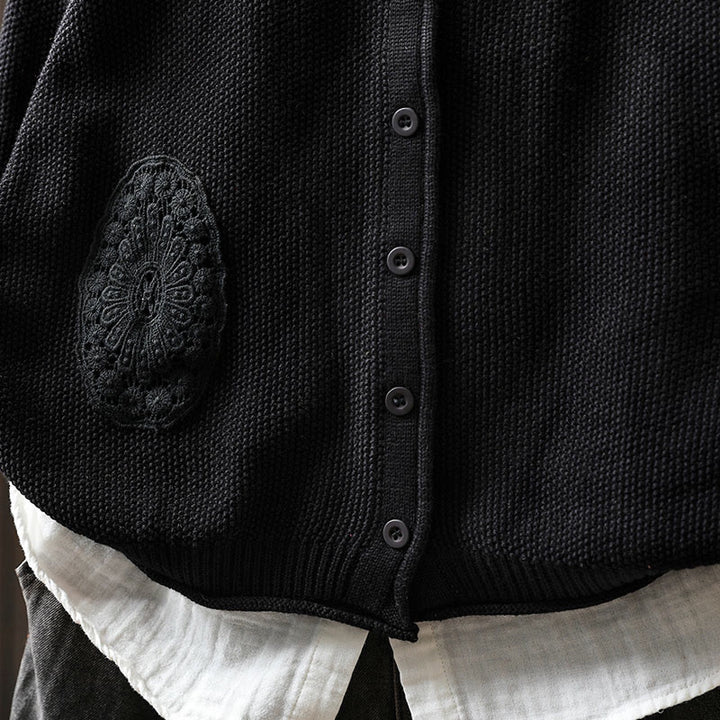 Suéter cárdigan de punto de manga larga para mujer, de algodón, con botones florales y Buddha Stones. - image 30