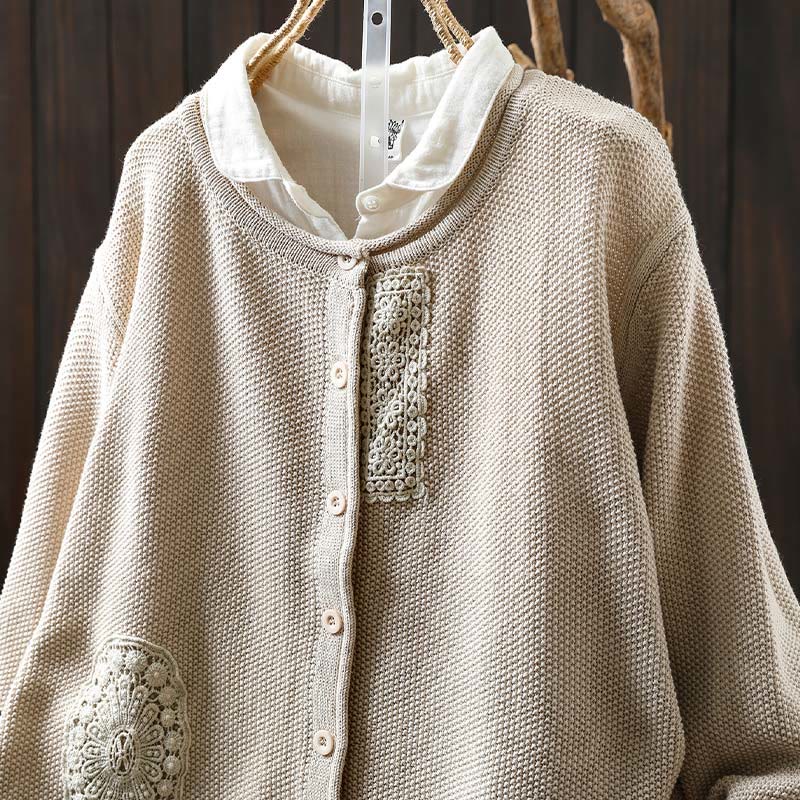 Suéter cárdigan de punto de manga larga para mujer, de algodón, con botones florales y Buddha Stones. - image 20